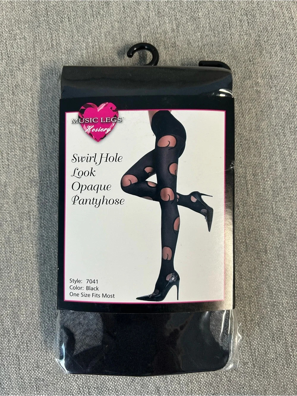 Music Legs Black Swirl Hole Opaque Pantyhose